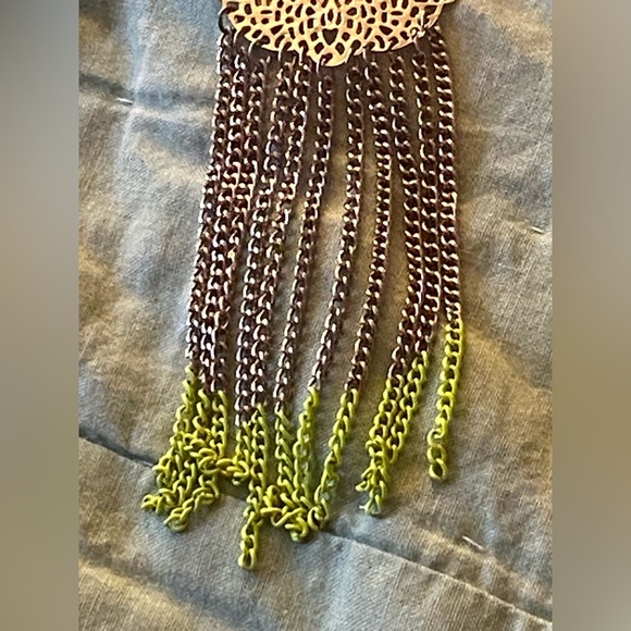 Gold & Neon Fringe Chain Earrings Urban Outfitters - Picture 3 of 6